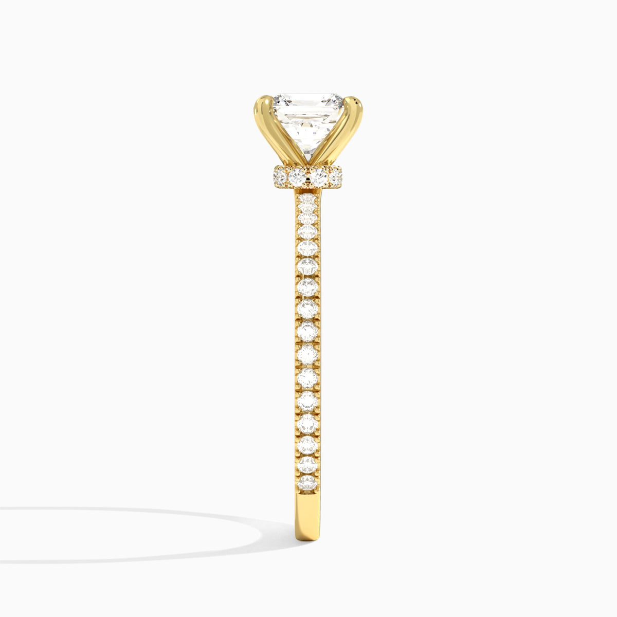 Asscher Aurea Lab Grown Diamond Engagement Ring In 18K Yellow Gold, Side View