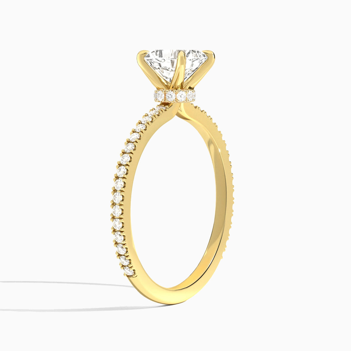 Cushion Aurea Lab Grown Diamond Engagement Ring In 14K Yellow Gold, Angle View