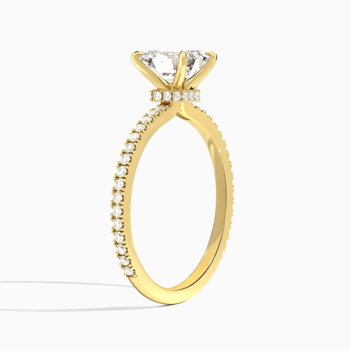 Emerald Aurea Lab Grown Diamond Engagement Ring In 14K Yellow Gold, Angle View