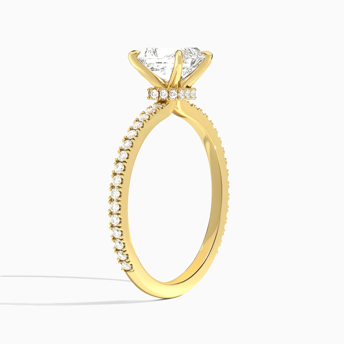 Radiant Aurea Lab Grown Diamond Engagement Ring In 18K Yellow Gold, Angle View