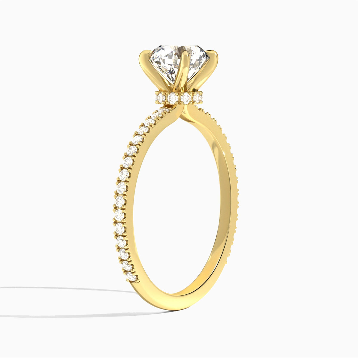 Round Aurea Lab Grown Diamond Engagement Ring In 18K Yellow Gold, Angle View