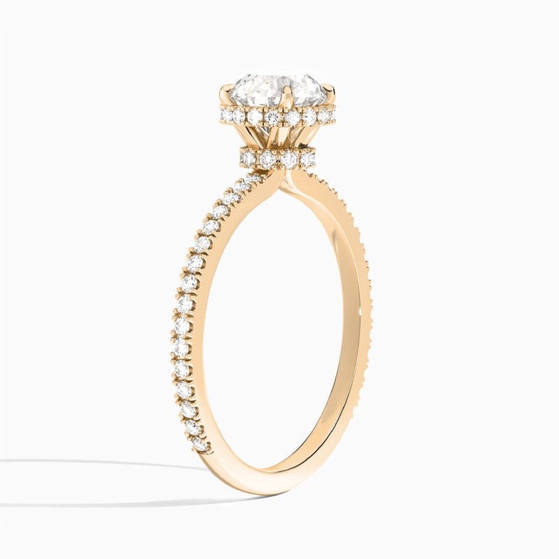 Round Maia Pavé Lab Grown Diamond Engagement Ring In 14K Rose Gold, Angle View