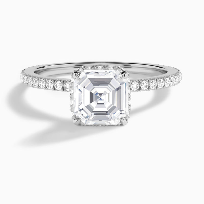 Asscher Maia Pavé Lab Grown Diamond Engagement Ring In 18K White Gold - Lucenjuri