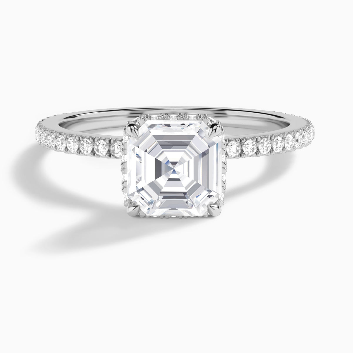 Asscher Maia Pavé Lab Grown Diamond Engagement Ring In 18K White Gold - Lucenjuri
