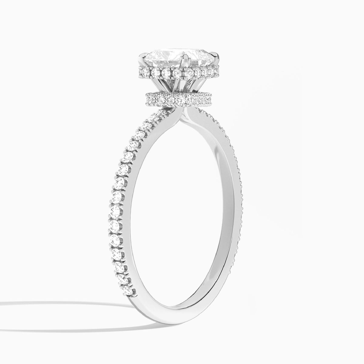 Asscher Maia Pavé Lab Grown Diamond Engagement Ring In 18K White Gold, Angle View