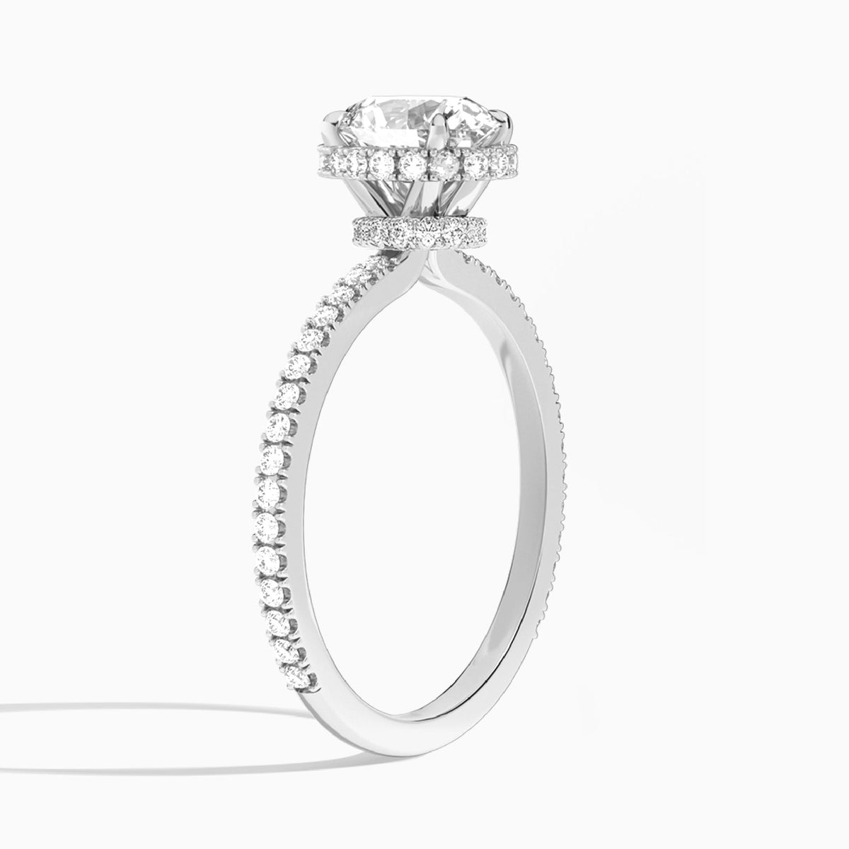 Oval Maia Pavé Lab Grown Diamond Engagement Ring In 18K White Gold, Angle View