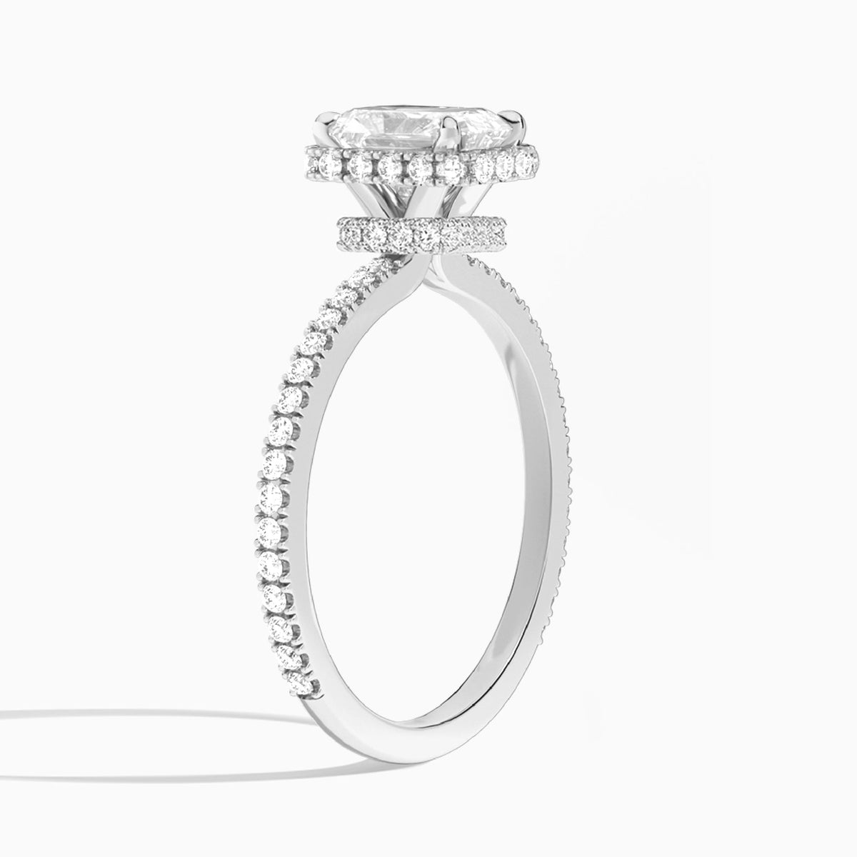 Radiant Maia Pavé Lab Grown Diamond Engagement Ring In 14K White Gold, Angle View