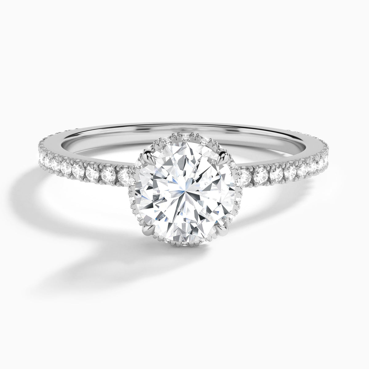 Round Maia Pavé Lab Grown Diamond Engagement Ring In 14K White Gold - Lucenjuri