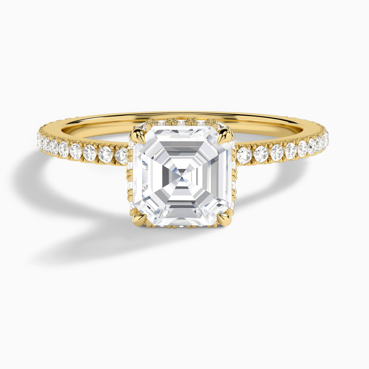 Asscher Maia Pavé Lab Grown Diamond Engagement Ring In 14K Yellow Gold - Lucenjuri