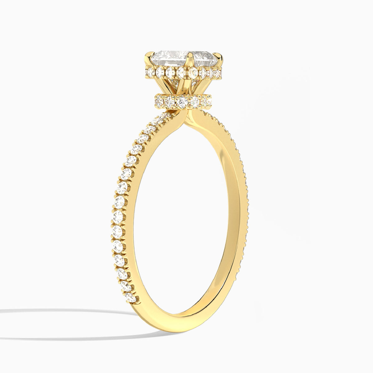 Cushion Maia Pavé Lab Grown Diamond Engagement Ring In 14K Yellow Gold, Angle View