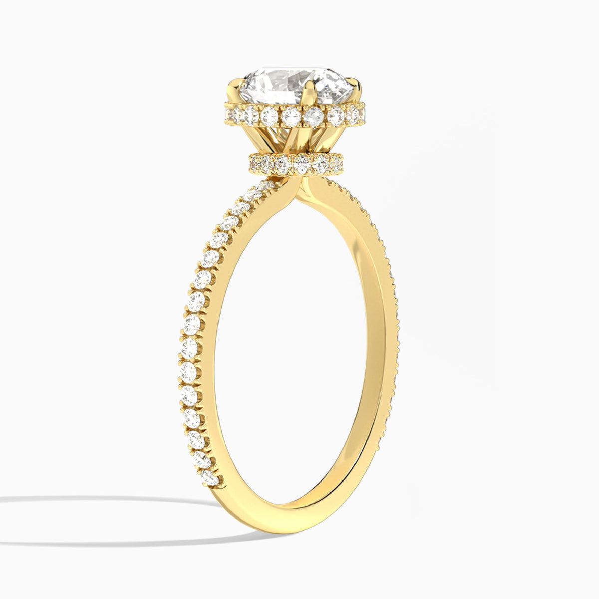 Oval Maia Pavé Lab Grown Diamond Engagement Ring In 18K Yellow Gold, Angle View
