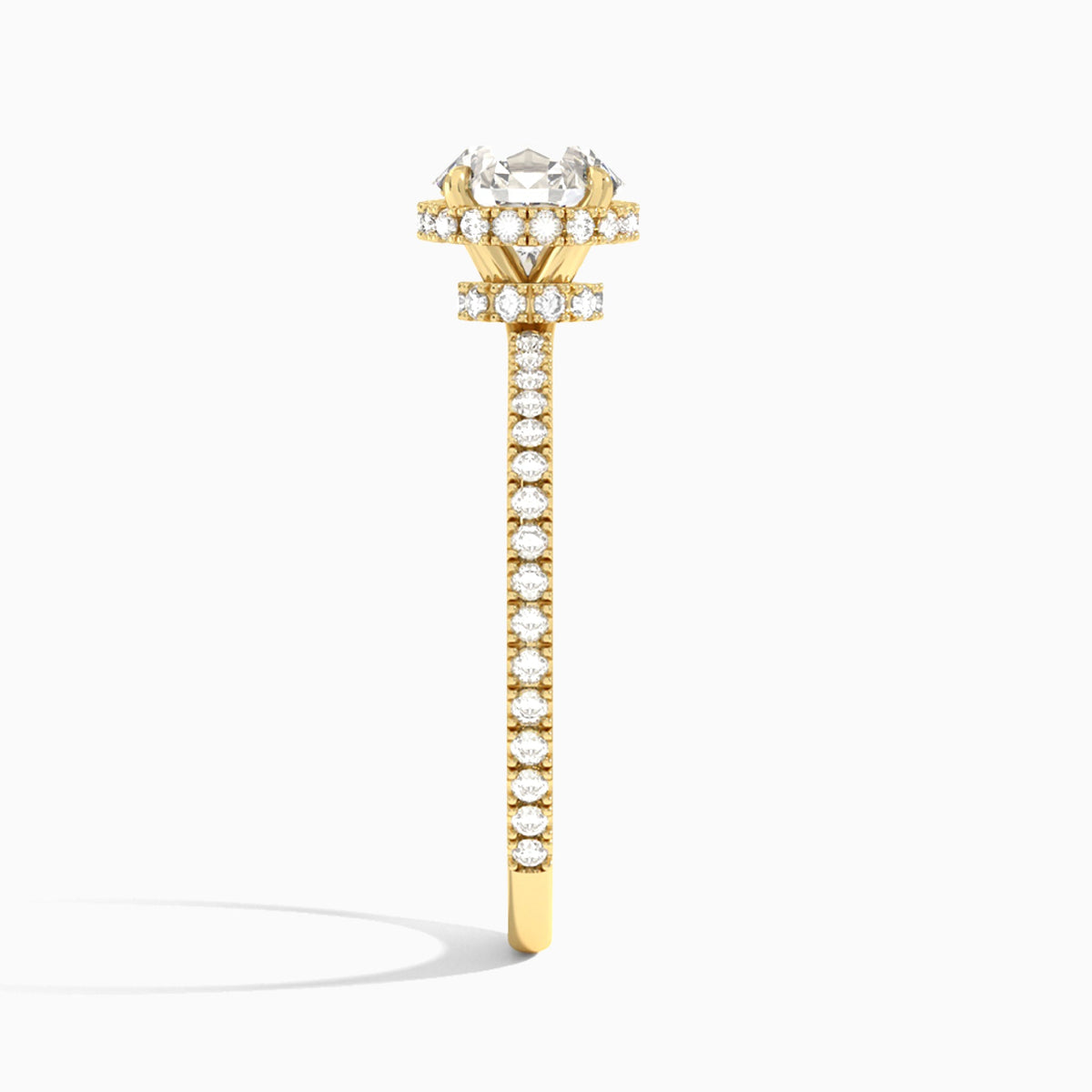 Round Maia Pavé Lab Grown Diamond Engagement Ring In 18K Yellow Gold, Side View