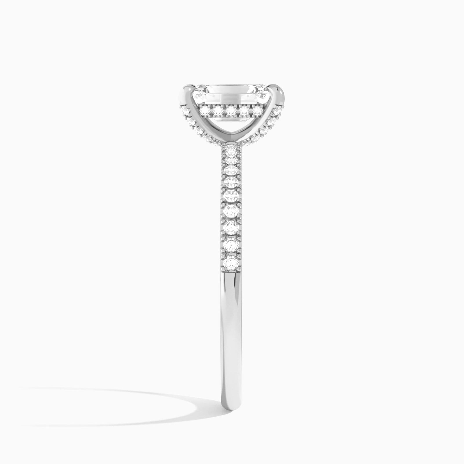 Emerald Valentina Pavé Lab Grown Diamond Engagement Ring In Platinum, Side View
