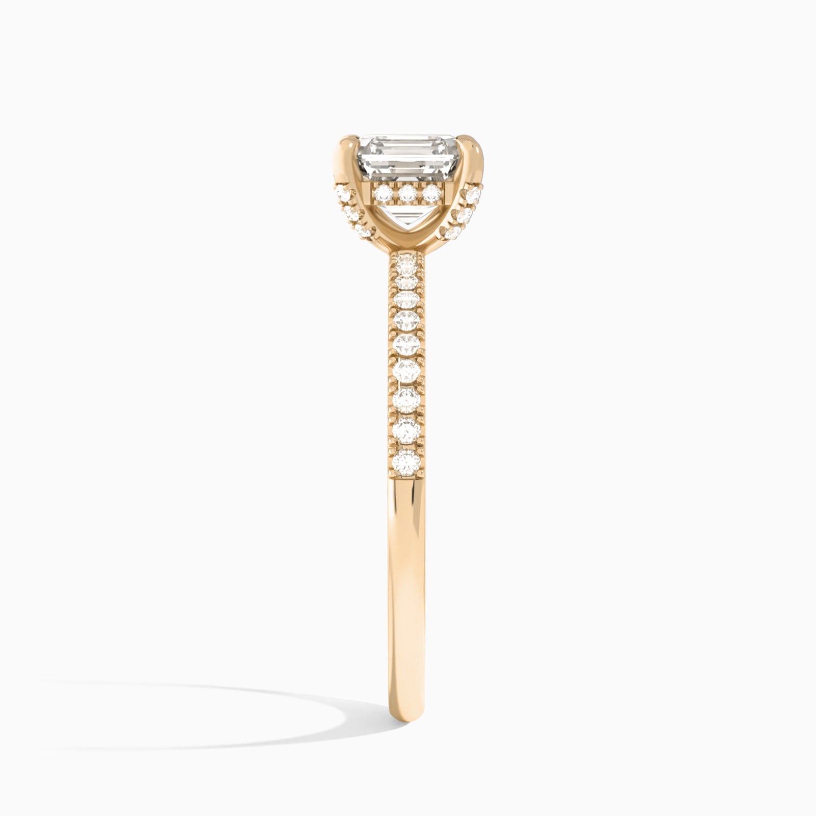 Asscher Valentina Pavé Lab Grown Diamond Engagement Ring In 14K Rose Gold, Side View