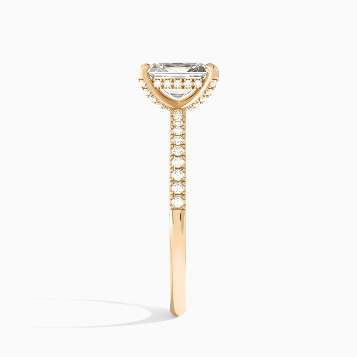 Radiant Valentina Pavé Lab Grown Diamond Engagement Ring In 14K Rose Gold, Side View