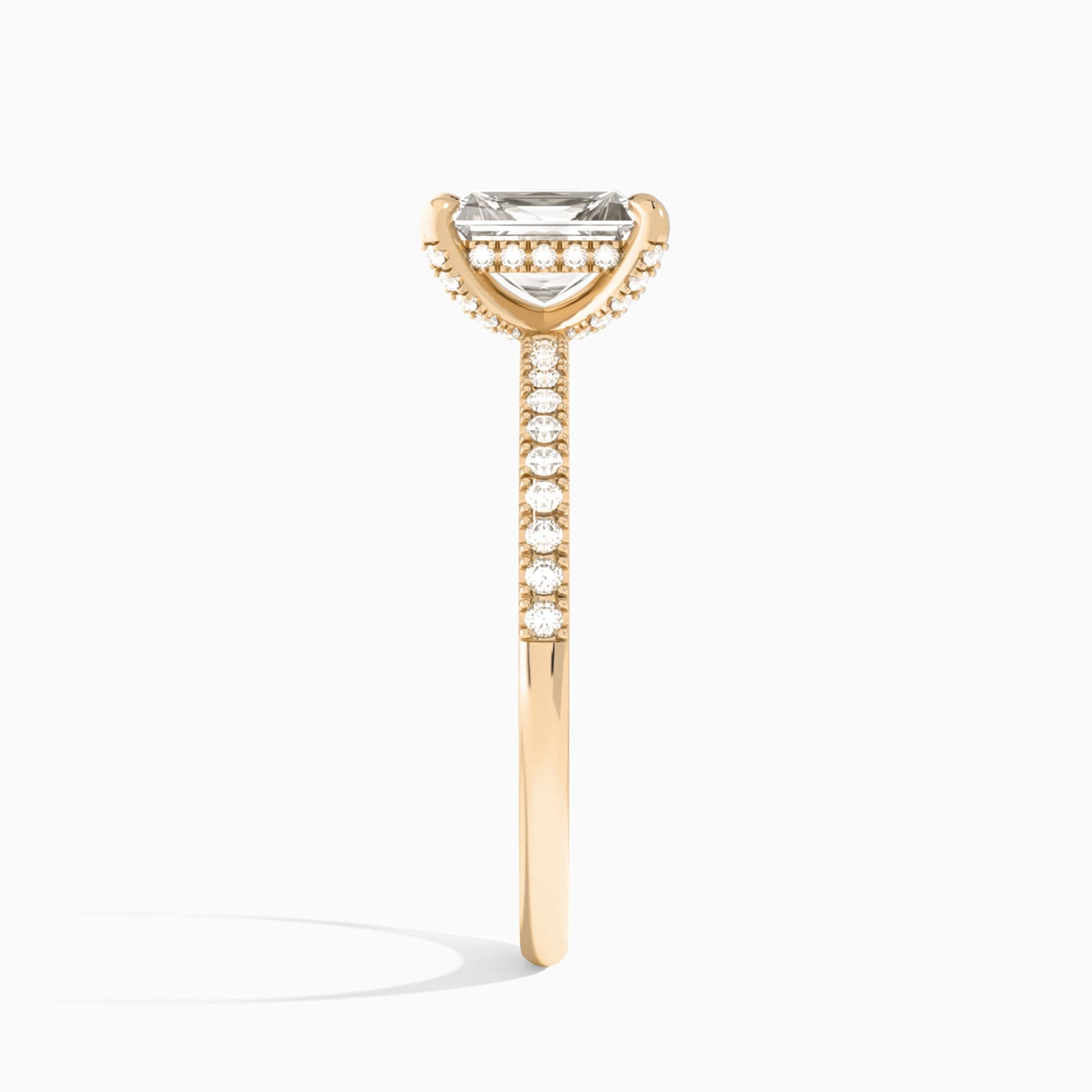 Radiant Valentina Pavé Lab Grown Diamond Engagement Ring In 14K Rose Gold, Side View