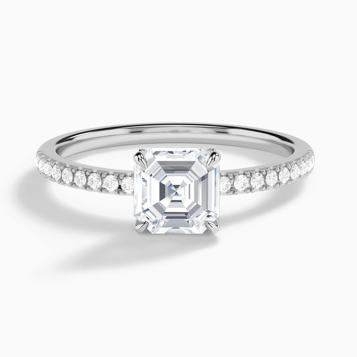 Asscher Valentina Pavé Lab Diamond Engagement Ring In 18K White Gold - Lucenjuri