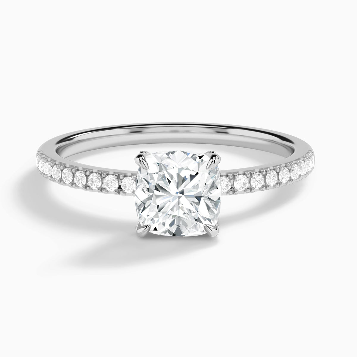 Cushion Valentina Pavé Lab Diamond Engagement Ring In 14K White Gold - Lucenjuri