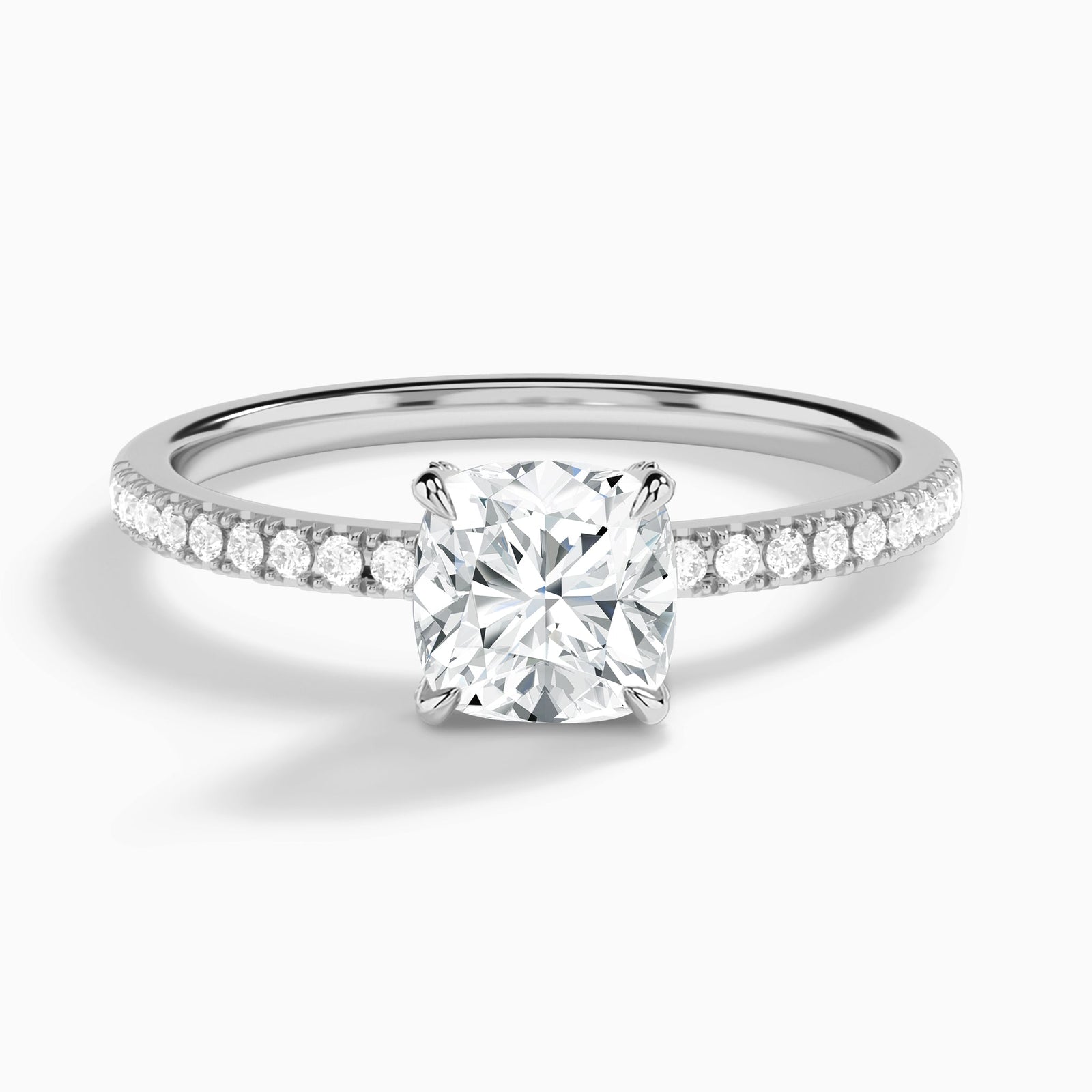 Cushion Valentina Pavé Lab Diamond Engagement Ring In 18K White Gold - Lucenjuri