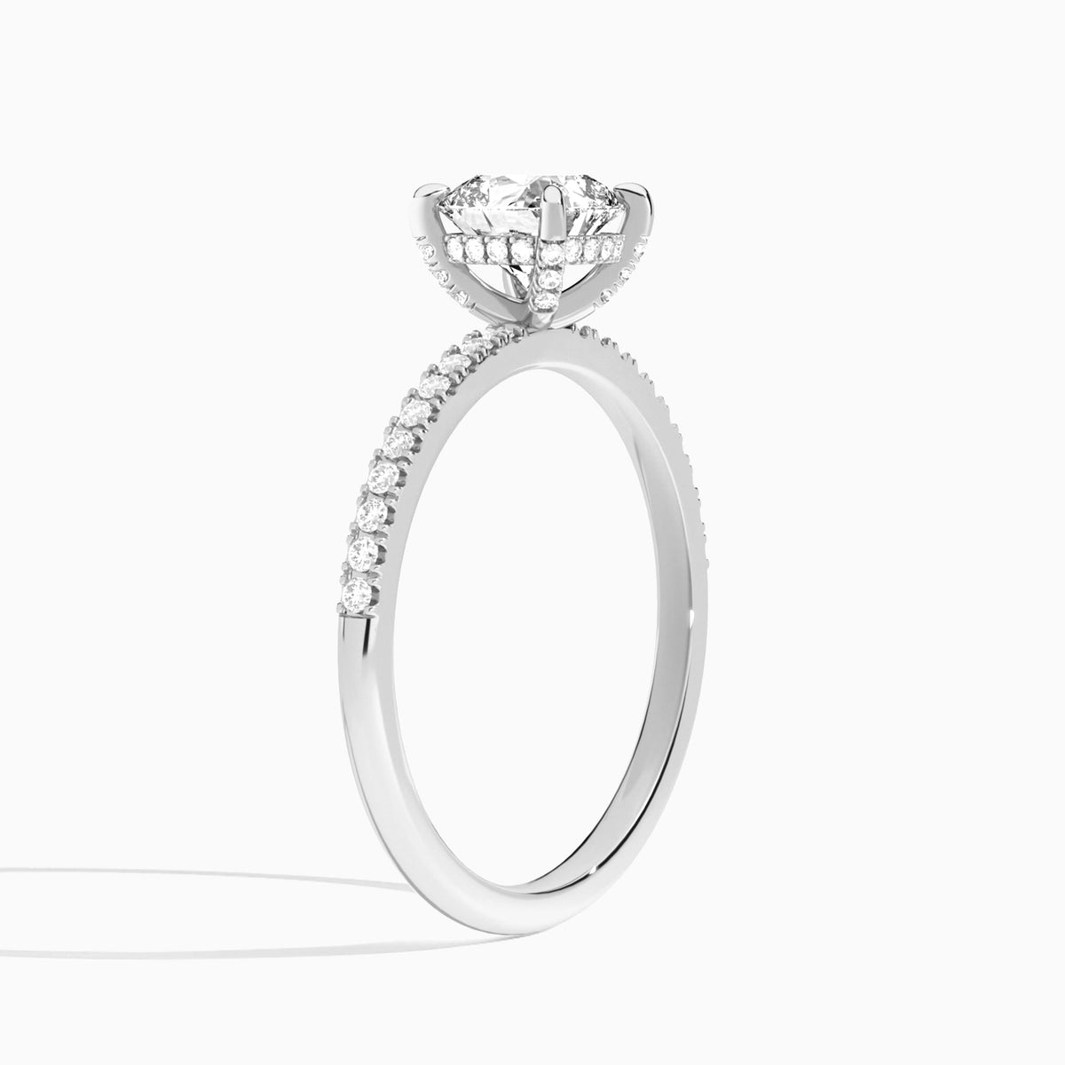 Cushion Valentina Pavé Lab Diamond Engagement Ring In 14K White Gold, Angle View