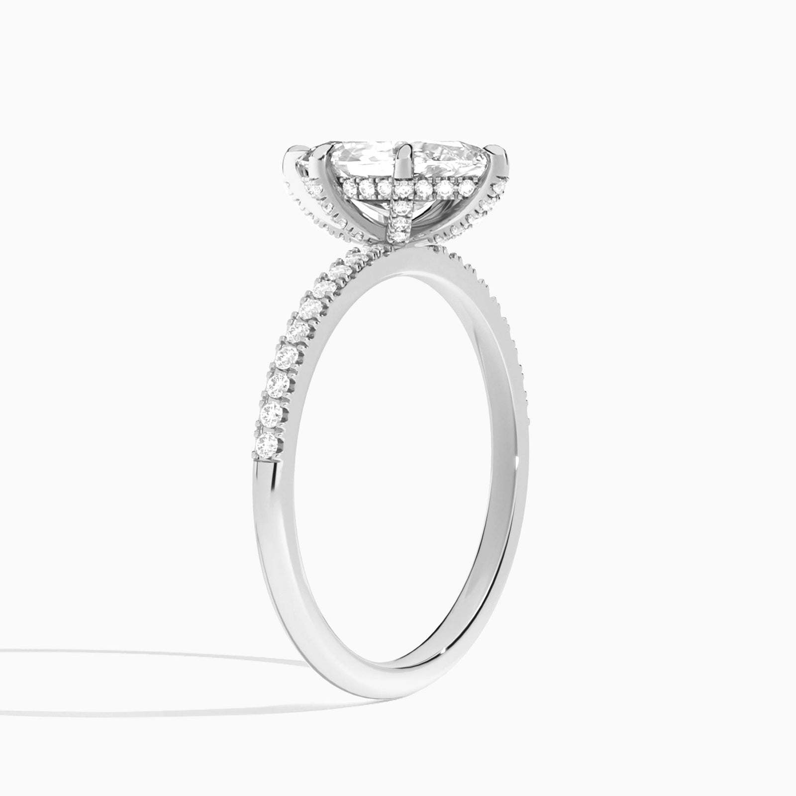 Marquise Valentina Pavé Lab Diamond Engagement Ring In 14K White Gold, Angle View