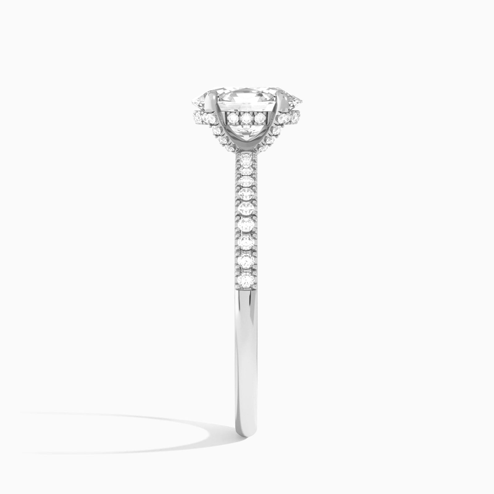 Oval Valentina Pavé Lab Diamond Engagement Ring In 14K White Gold, Side View