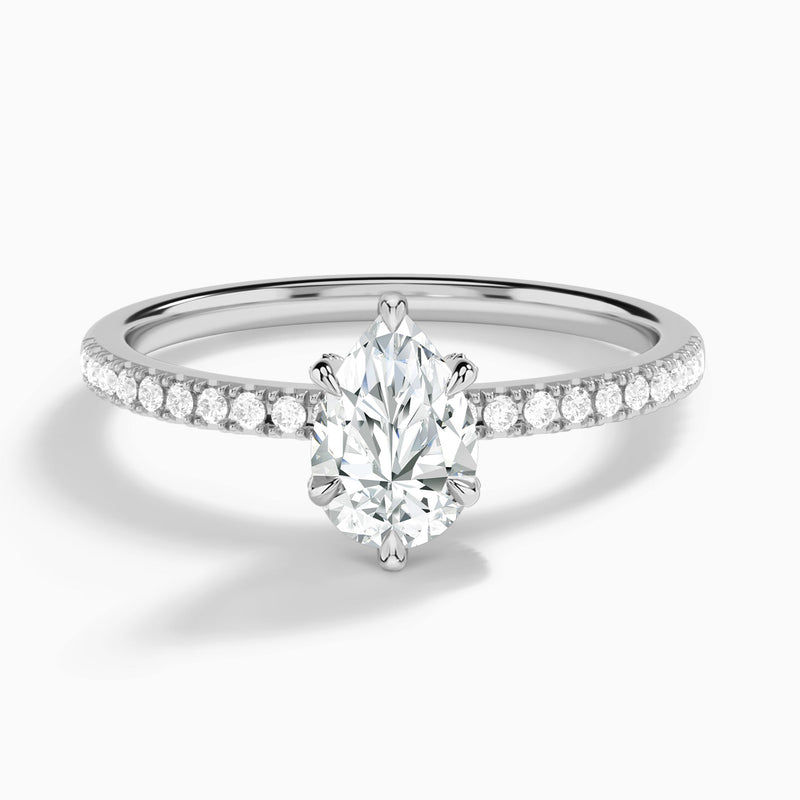 Pear Valentina Pavé Lab Diamond Engagement Ring In 14K White Gold - Lucenjuri