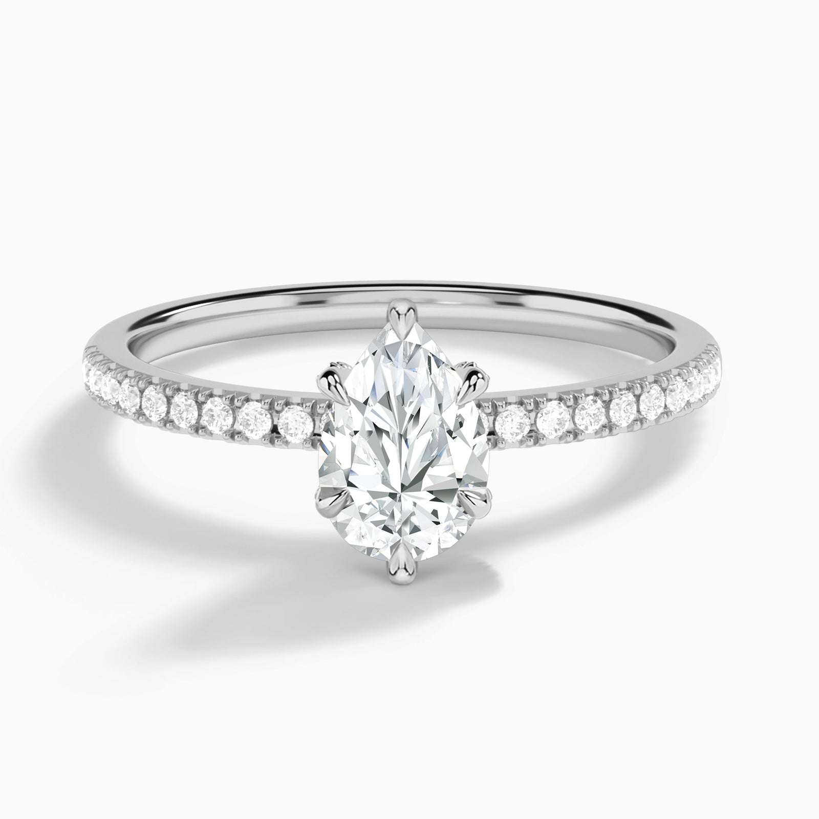 Pear Valentina Pavé Lab Diamond Engagement Ring In 14K White Gold - Lucenjuri