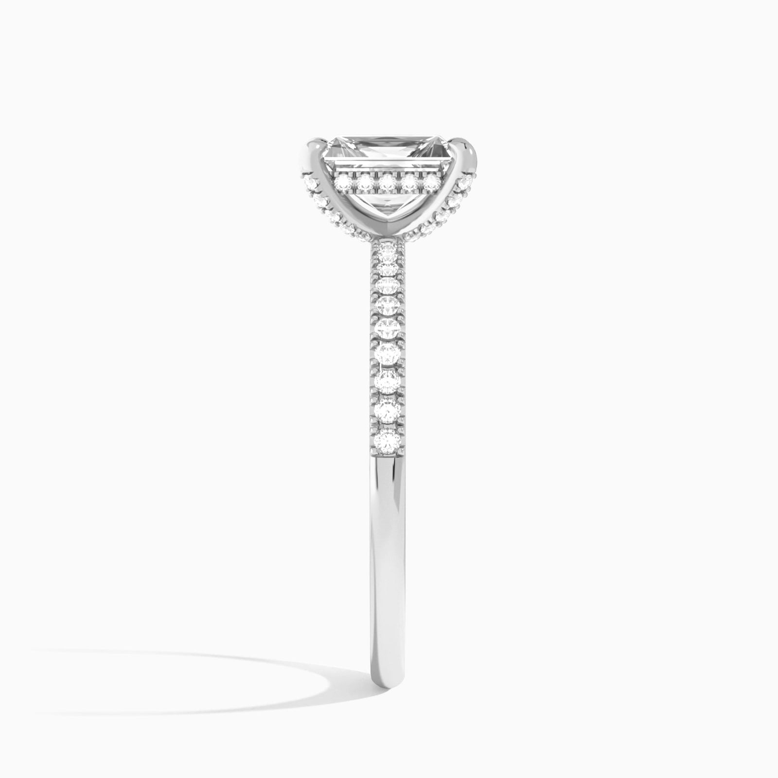 Radiant Valentina Pavé Lab Diamond Engagement Ring In 14K White Gold, Side View