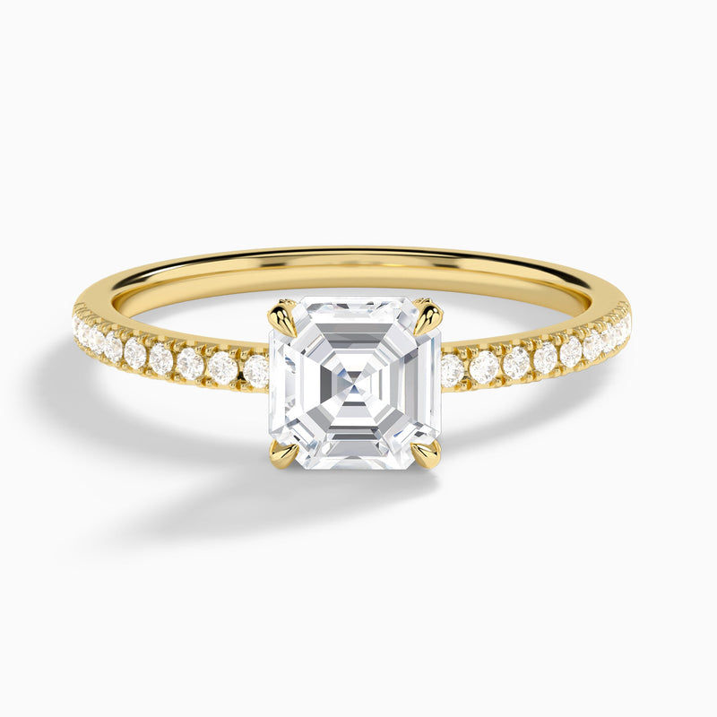 Asscher Valentina Pavé Lab Diamond Engagement Ring In 18K Yellow Gold - Lucenjuri