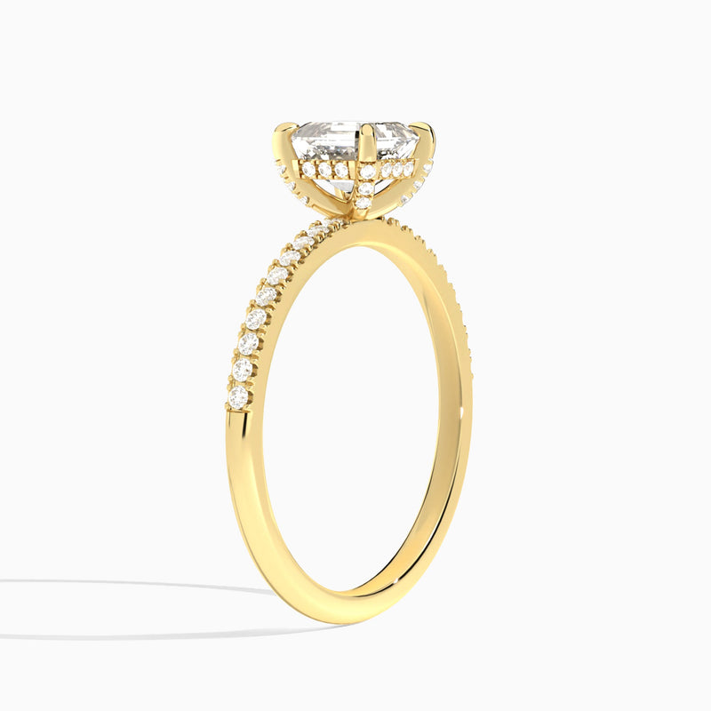 Asscher Valentina Pavé Lab Diamond Engagement Ring In 18K Yellow Gold, Angle View