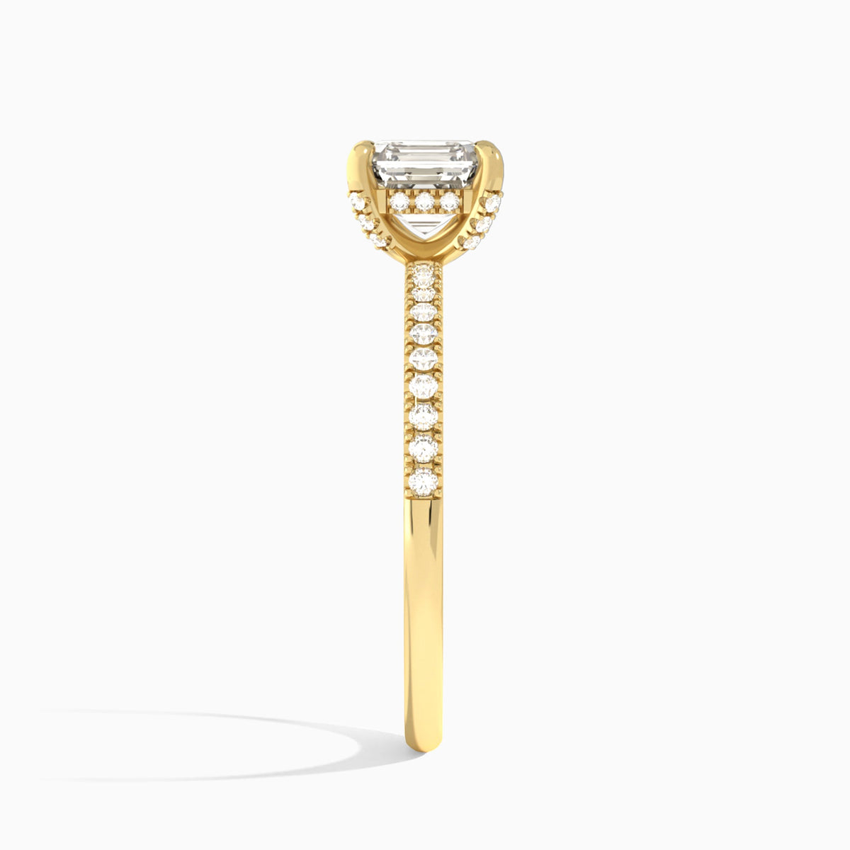 Asscher Valentina Pavé Lab Diamond Engagement Ring In 18K Yellow Gold, Side View