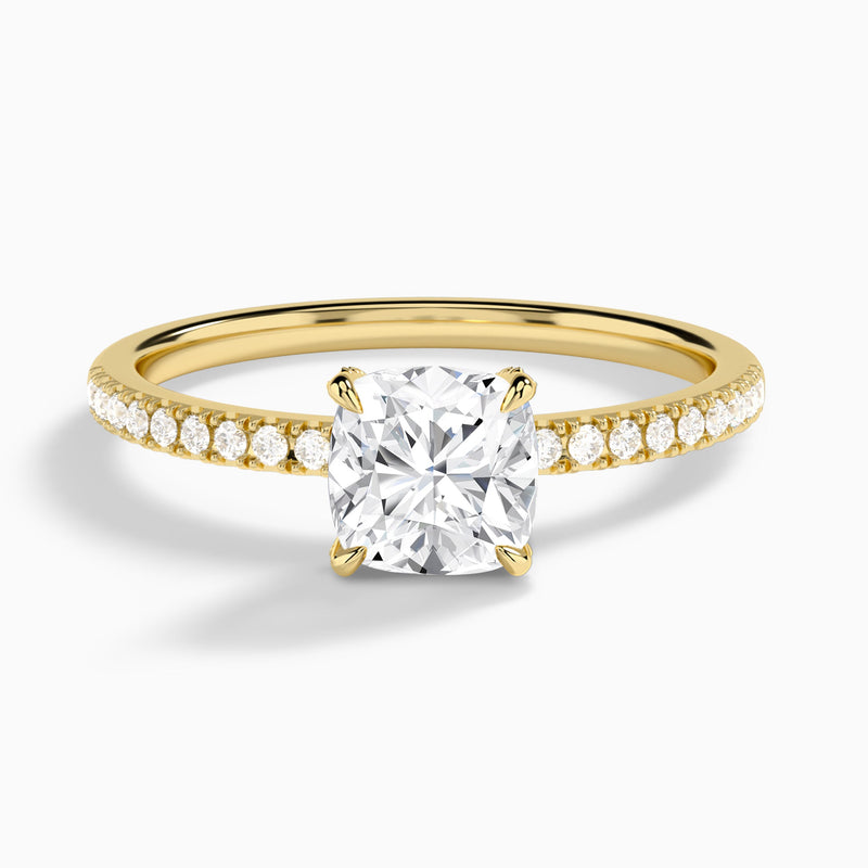 Cushion Valentina Pavé Lab Diamond Engagement Ring In 18K Yellow Gold - Lucenjuri