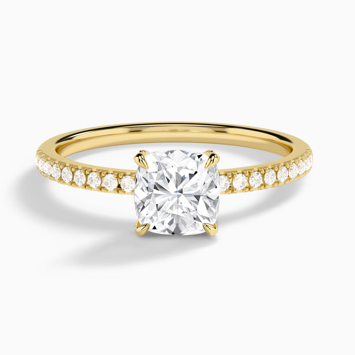 Cushion Valentina Pavé Lab Diamond Engagement Ring In 18K Yellow Gold - Lucenjuri