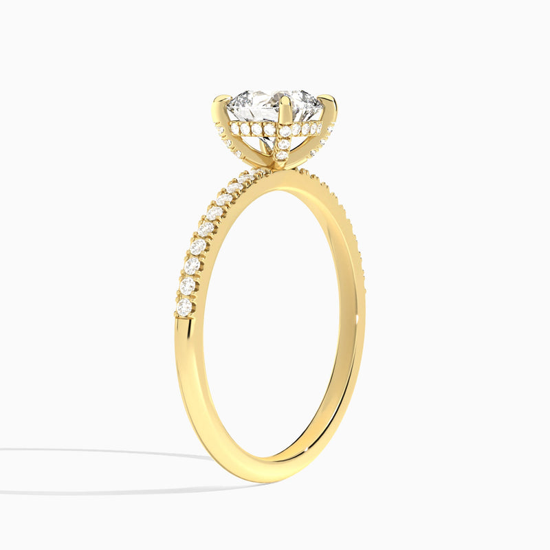 Cushion Valentina Pavé Lab Diamond Engagement Ring In 14K Yellow Gold, Angle View