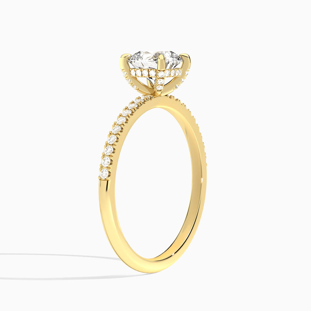 Cushion Valentina Pavé Lab Diamond Engagement Ring In 14K Yellow Gold, Angle View