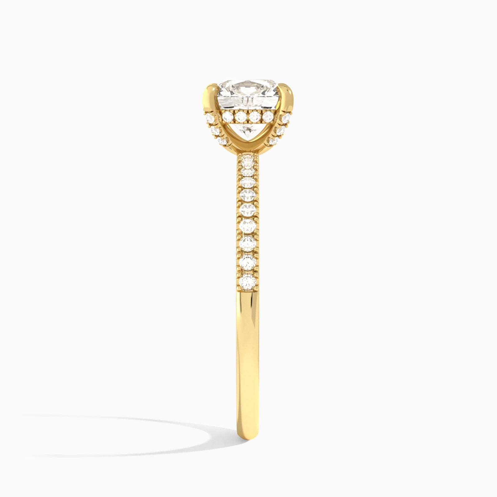 Cushion Valentina Pavé Lab Diamond Engagement Ring In 14K Yellow Gold, Side View