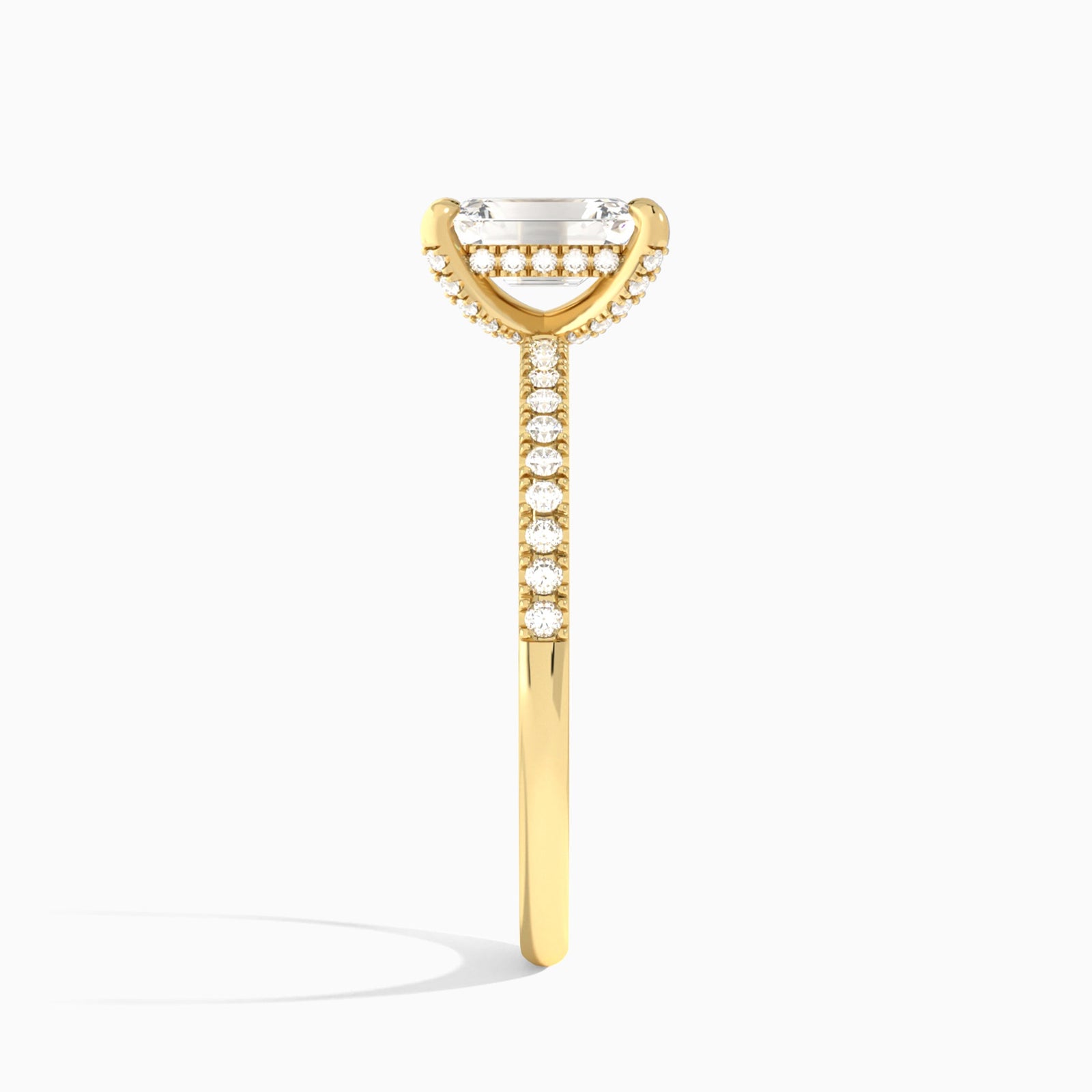 Emerald Valentina Pavé Lab Diamond Engagement Ring In 14K Yellow Gold, Side View
