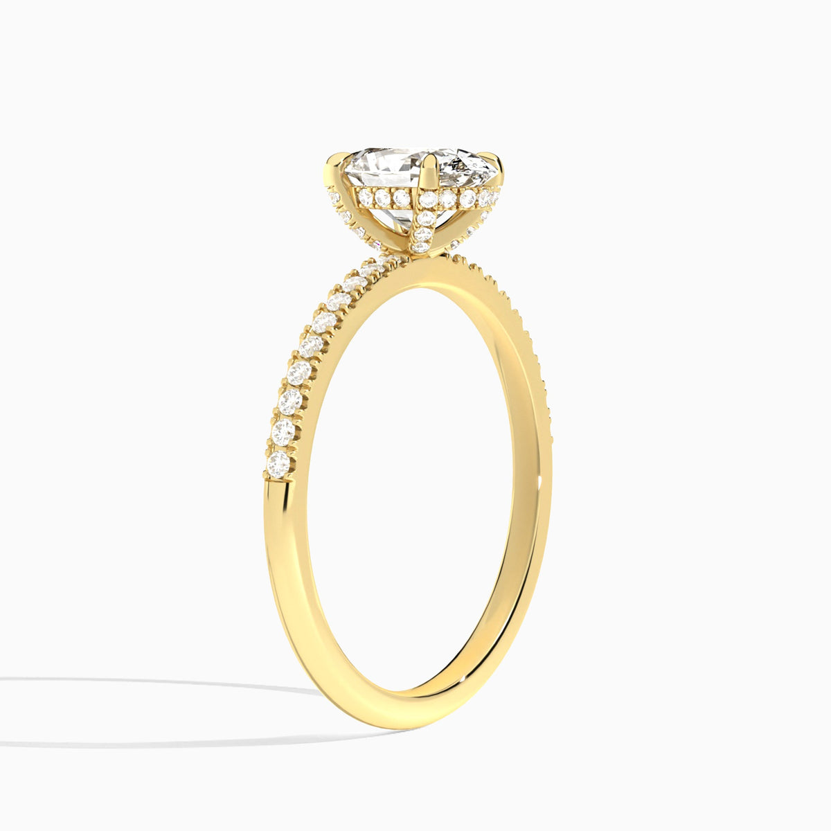 Oval Valentina Pavé Lab Diamond Engagement Ring In 18K Yellow Gold, Angle View
