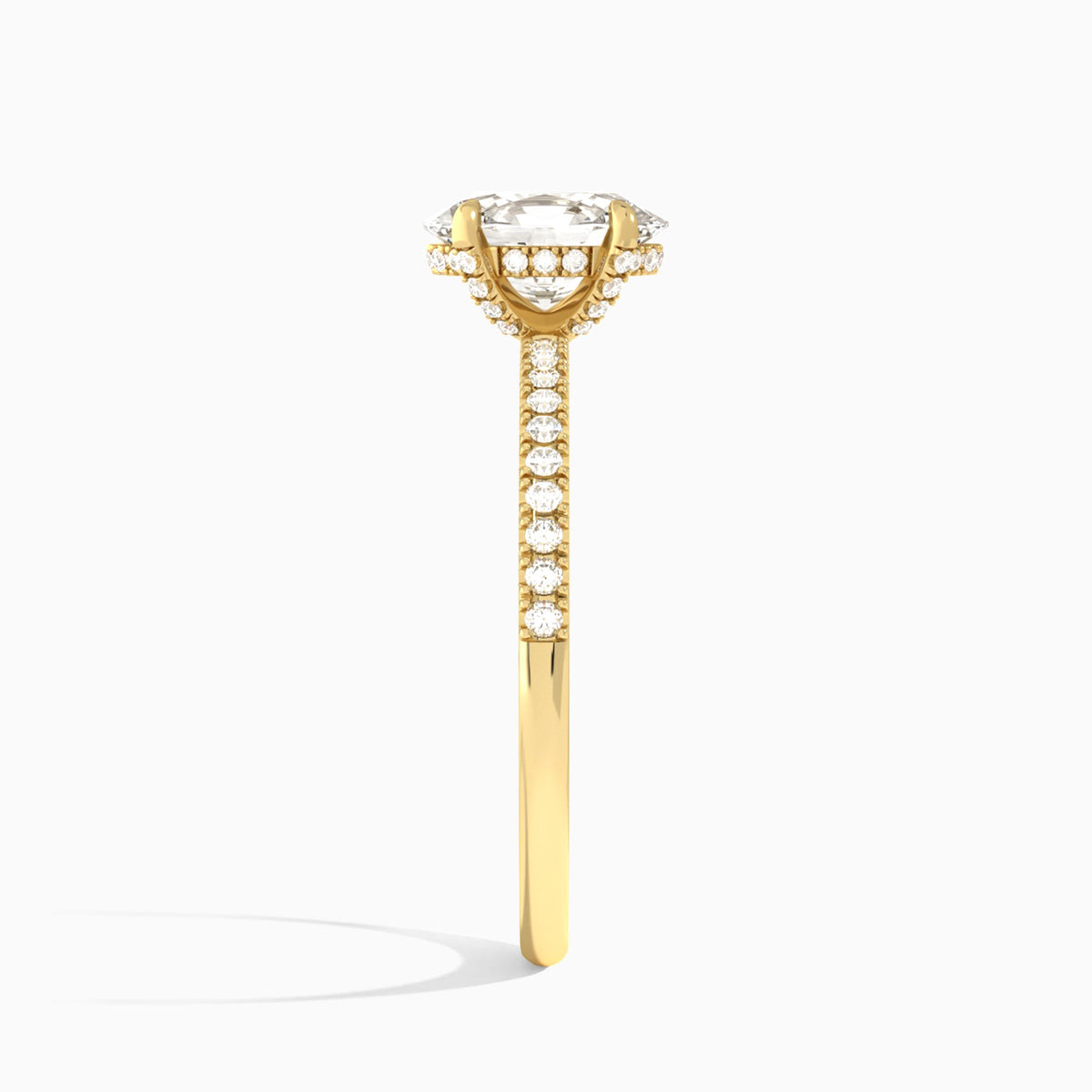 Oval Valentina Pavé Lab Diamond Engagement Ring In 18K Yellow Gold, Side View