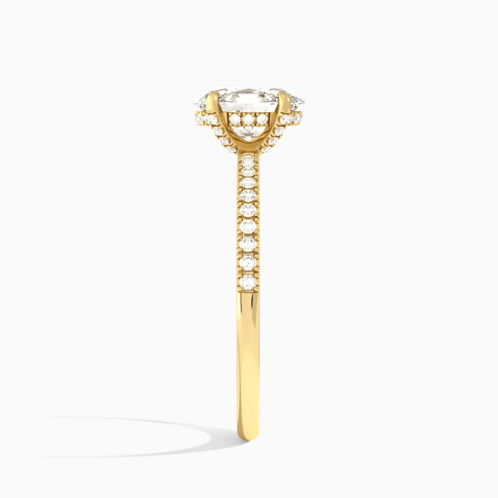 Oval Valentina Pavé Lab Diamond Engagement Ring In 14K Yellow Gold, Side View