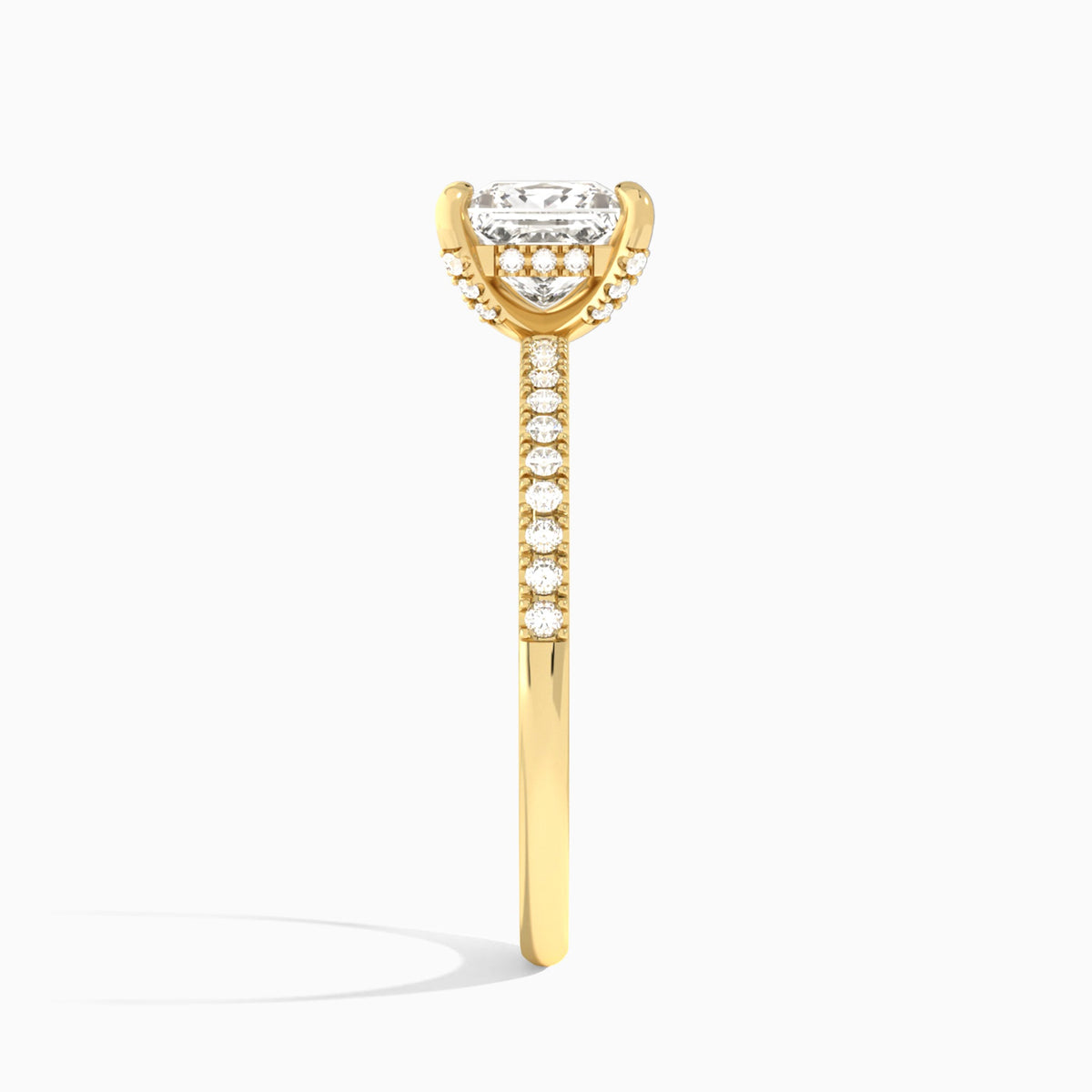 Princess Valentina Pavé Lab Diamond Engagement Ring In 14K Yellow Gold, Side View