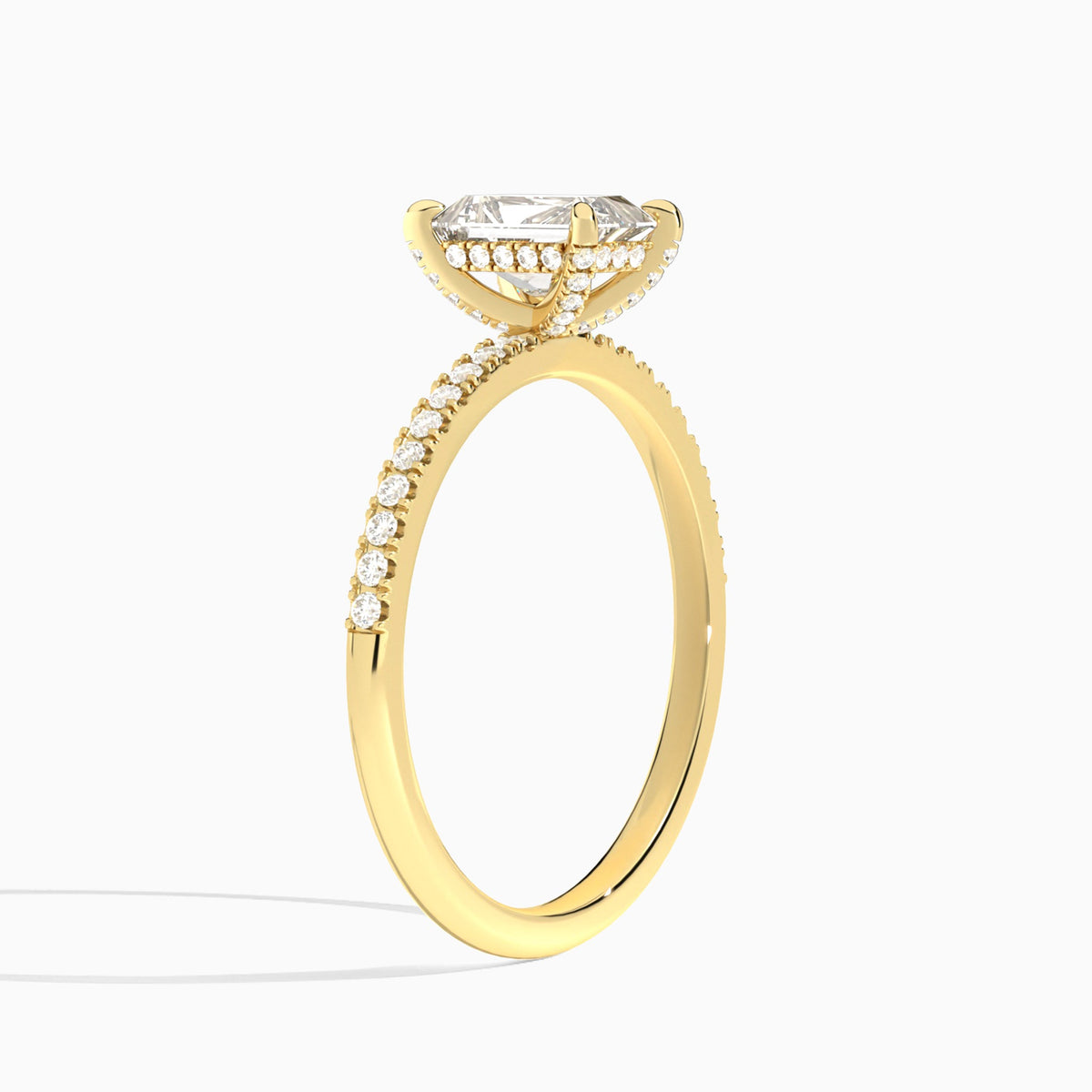 Radiant Valentina Pavé Lab Diamond Engagement Ring In 14K Yellow Gold, Angle View