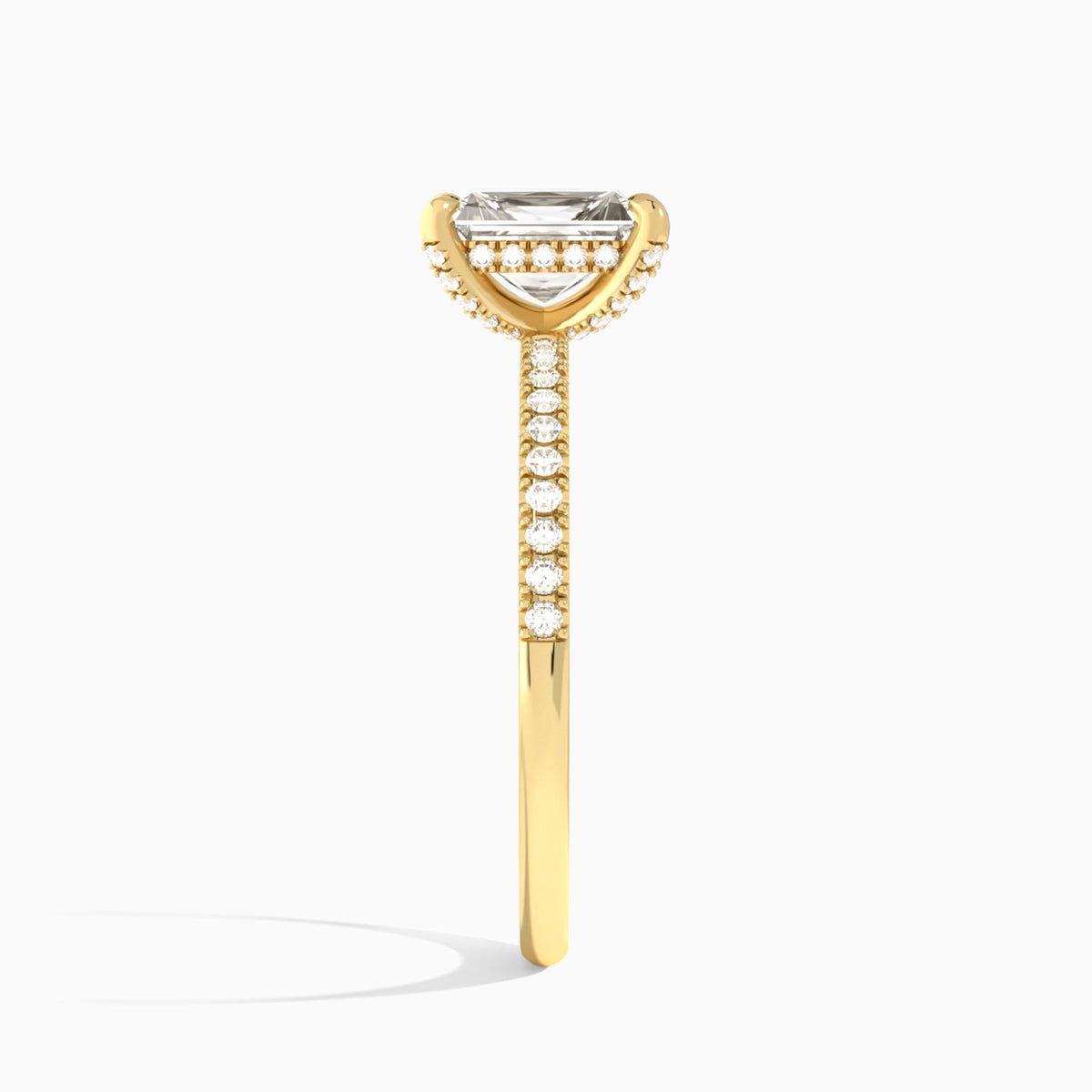 Radiant Valentina Pavé Lab Diamond Engagement Ring In 14K Yellow Gold, Side View