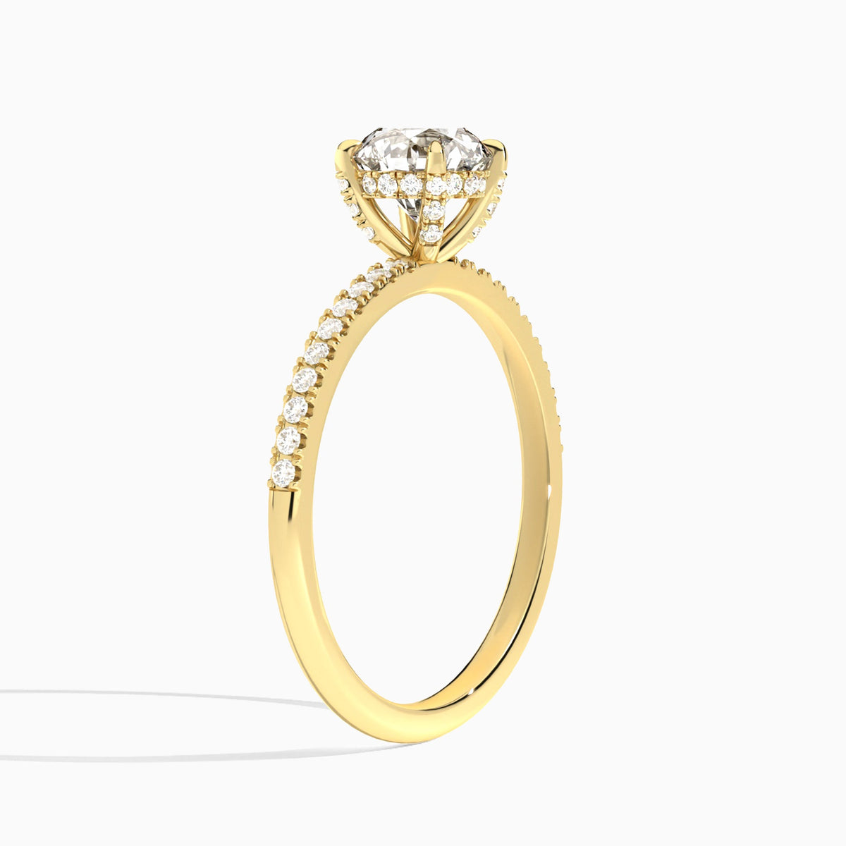 Round Valentina Pavé Lab Diamond Engagement Ring In 14K Yellow Gold, Angle View