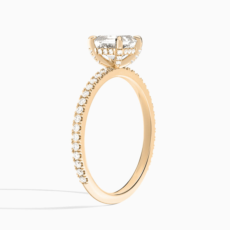 Asscher Luxe Valentina Pavé Lab Diamond Engagement Ring In 14K Rose Gold, Angle View