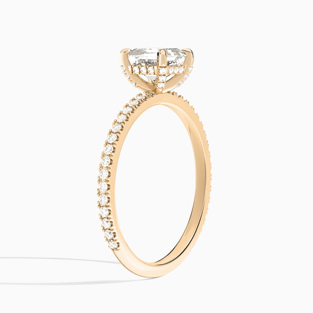 Asscher Luxe Valentina Pavé Lab Diamond Engagement Ring In 14K Rose Gold, Angle View