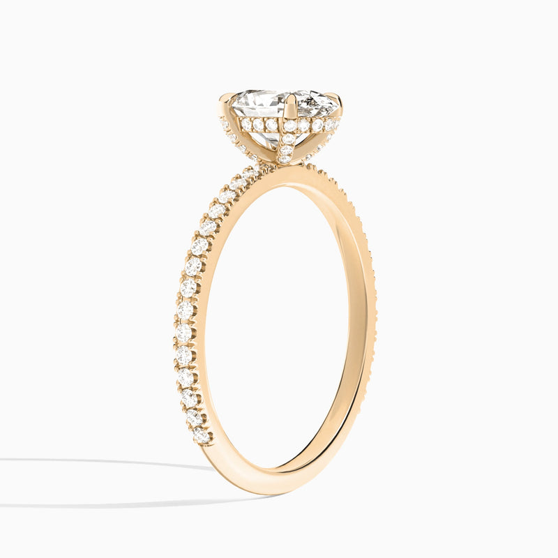 Oval Luxe Valentina Pavé Lab Diamond Engagement Ring In 14K Rose Gold, Angle View