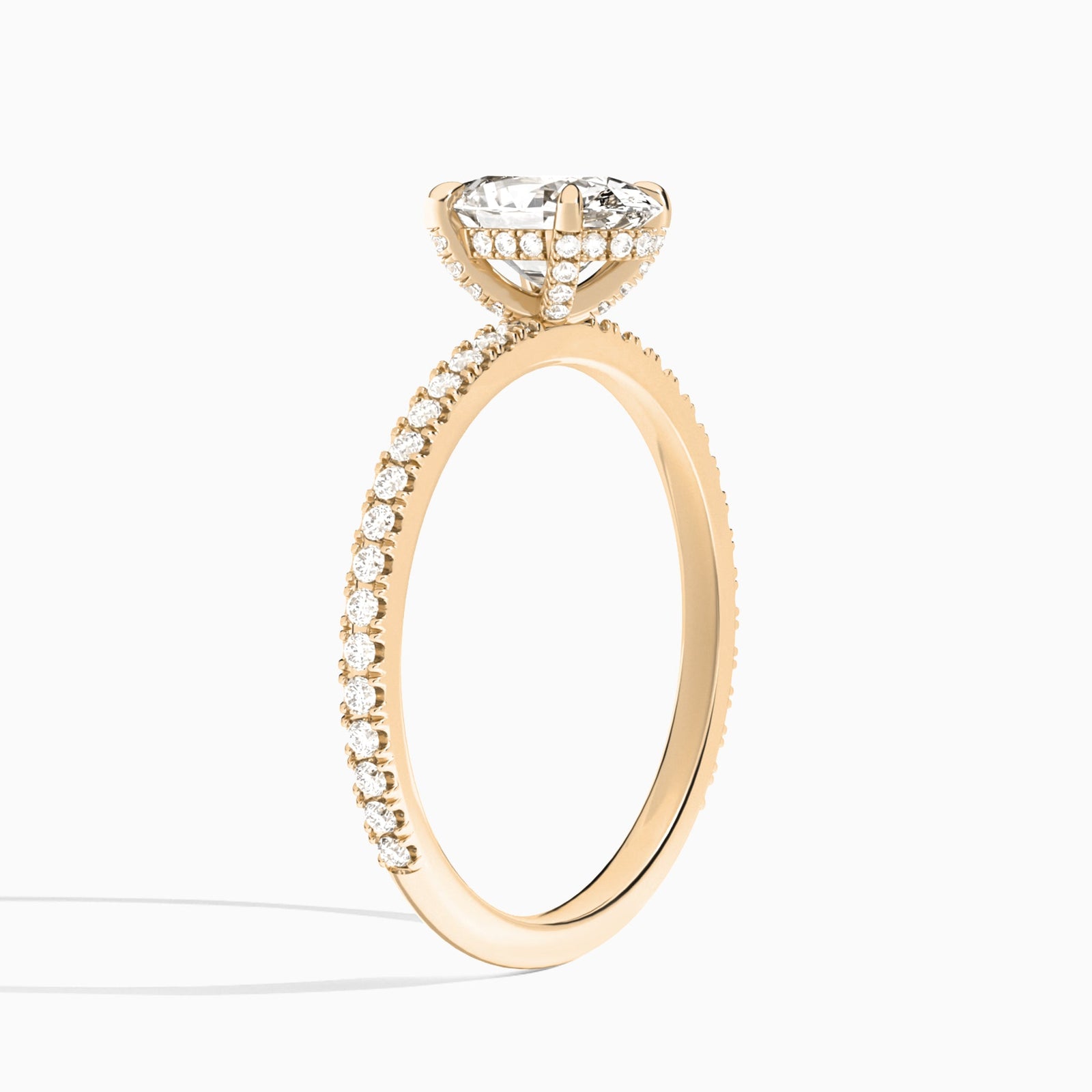Oval Luxe Valentina Pavé Lab Diamond Engagement Ring In 14K Rose Gold, Angle View
