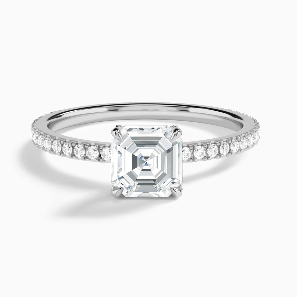 Asscher Luxe Valentina Pavé Lab Diamond Engagement Ring In 14K White Gold - Lucenjuri